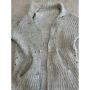 Women's Boho Gray Lightweight Cardigan Sz L Cottage Core Cotton Chunky Knit